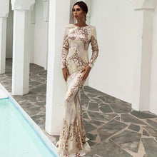 Load image into Gallery viewer, Long Sleeve Backless Sequin Dresses Female Maxi Multi Dress
