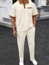 Load image into Gallery viewer, Men's Full Size Waffle-Knit Contrast Polo and Pants Set Plus Size

