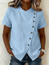 Load image into Gallery viewer, Women's Cross-Neckline Asymmetrical Hem Cotton Linen Top – Loose Fit
