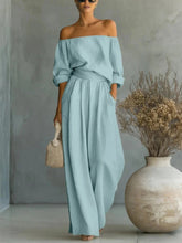 Load image into Gallery viewer, Women's Off-Shoulder Long-Sleeve Top &amp; Wide-Leg Pants Two-Piece Set
