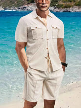 Load image into Gallery viewer, Men's Full Size Button Down Short Sleeve Top and Shorts Set Plus Size
