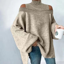 Load image into Gallery viewer, Women’s Elegant Off-Shoulder Turtleneck Sweater — Long Sleeve Knit Top
