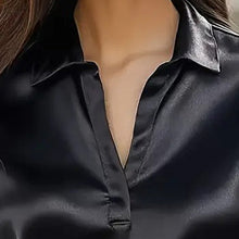 Load image into Gallery viewer, Women’s V‑Neck Business Casual Blouse – Relaxed Fit Long Sleeve Shirt

