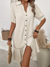 Load image into Gallery viewer, Women's Puff Sleeve Ruffled Hem Mini Dress – Solid Color
