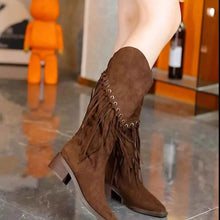Load image into Gallery viewer, Fringed Point Toe Block : Heel Boots
