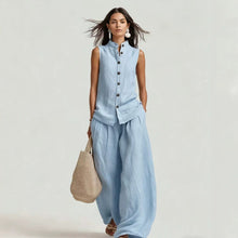 Load image into Gallery viewer, Women's Stand Collar Sleeveless Top &amp; High-Waist Wide-Leg Pants Set
