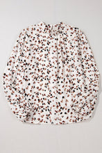 Load image into Gallery viewer, White Leopard Print Puff Sleeve Mock Neck Pleated Blouse
