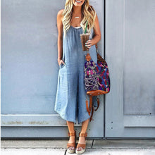 Load image into Gallery viewer, Women’s Crew Neck Sleeveless Wide-Leg Denim Jumpsuit
