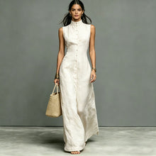 Load image into Gallery viewer, Women's Stand-Collar Single-Breasted Sleeveless Midi Dress
