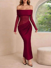 Load image into Gallery viewer, Off-Shoulder Long Sleeve Ruched : Bodycon Maxi Dress
