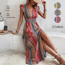 Load image into Gallery viewer, Women's Boho Geometric Print Puff Sleeve A-Line Maxi Dress – 3 Colors S–XL
