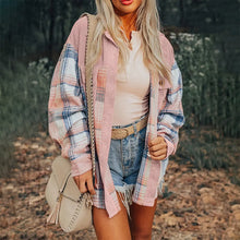 Load image into Gallery viewer, Women's Notch Lapel Check Print Long Sleeve Shirt
