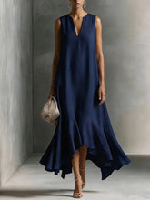 Load image into Gallery viewer, Women's Deep V-Neck Sleeveless Asymmetrical Maxi Dress – Patchwork
