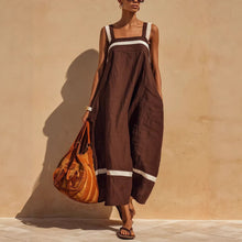 Load image into Gallery viewer, Women's Contrast Strap Casual Loose Midi Dress – Linen Blend

