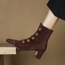 Load image into Gallery viewer, Women’s Retro Suede Chunky-Heel Side-Zip Ankle Boots

