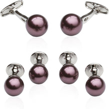 Load image into Gallery viewer, Eggplant Swarovski Pearl Formal Set Cufflinks &amp; Studs
