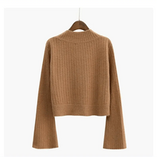 Load image into Gallery viewer, Elegance Cardigan Autumn Long Flare Sleeve Short Sweater Women Ribbed Knitted Cotton Tops Black White Ladies Soft Outwear Female
