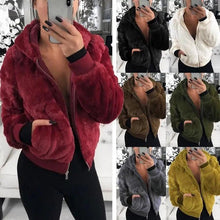 Load image into Gallery viewer, Elegance Faux Fur Women Coat With Hood High Waist Fashion Slim Black /Red /Pink Faux Fur Jacket Fake Rabbit Fur Coats
