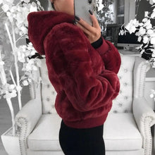Load image into Gallery viewer, Elegance Faux Fur Women Coat With Hood High Waist Fashion Slim Black /Red /Pink Faux Fur Jacket Fake Rabbit Fur Coats
