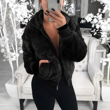 Load image into Gallery viewer, Elegance Faux Fur Women Coat With Hood High Waist Fashion Slim Black /Red /Pink Faux Fur Jacket Fake Rabbit Fur Coats
