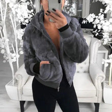 Load image into Gallery viewer, Elegance Faux Fur Women Coat With Hood High Waist Fashion Slim Black /Red /Pink Faux Fur Jacket Fake Rabbit Fur Coats
