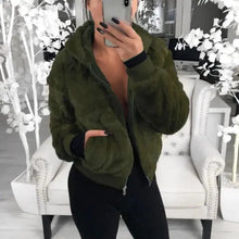 Load image into Gallery viewer, Elegance Faux Fur Women Coat With Hood High Waist Fashion Slim Black /Red /Pink Faux Fur Jacket Fake Rabbit Fur Coats
