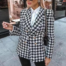 Load image into Gallery viewer, Elegance Women Tweed Jackets Fashionable Office Ladies Black Tassel Houndstooth Coats Female Autumn Vintage Thick Plaid Coat Girls Chic
