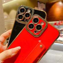 Load image into Gallery viewer, Elegant Adjustable Wrist Strap Hand Band Case For iPhone 12 13 11 14 Pro Max X XS Max XR 14 plus Case with Strap Luxury Plating Gold Bumper Phone Cover Wristband Kickstand Full Body Protective Slim Case Luxury Candy Color Phone Holder Colorful Iphone Case
