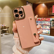 Load image into Gallery viewer, Elegant Adjustable Wrist Strap Hand Band Case For iPhone 12 13 11 14 Pro Max X XS Max XR 14 plus Case with Strap Luxury Plating Gold Bumper Phone Cover Wristband Kickstand Full Body Protective Slim Case Luxury Candy Color Phone Holder Colorful Iphone Case
