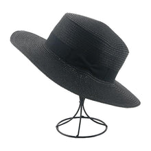 Load image into Gallery viewer, Elegant Adult Bucket Hat Beach Summer Straw Hats for Women Beach Sun Straw Hat Wide Luxury Comfortable Hat  Flat Top Ribbon Bowknot Elegant Luxury Women Summer Hat 56-58cm
