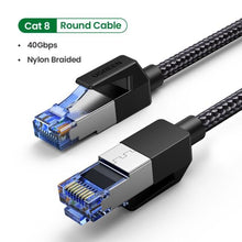 Load image into Gallery viewer, Elegant Black Ethernet Cable CAT8 40Gbps 2000MHz CAT 8 Networking Nylon Braided Internet LAN Network Cable With Gold Silver Plated RJ45 Connector Cord For Router TV
