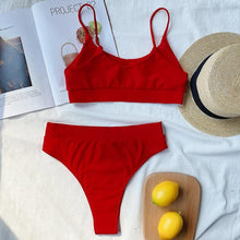 Load image into Gallery viewer, Elegant Black High Waist Swimwear Bikini Women's Swimsuits Push Up Shiny Splicing Bikinis High Cut Bathing Suits Women Bikini Set Push Up High Waist Swimsuit Two Piece Bathing Suit For Girls

