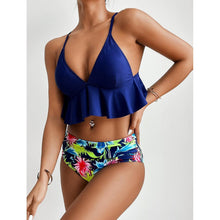 Load image into Gallery viewer, Elegant Black High Waist Two Pieces Bikini Set Women Two Pieces Bathing Suits Ruffled High Waist Bikini Set Swimsuit Female Women Beachwear Swimwear Bather Bathing Suit For Vacation
