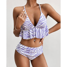 Load image into Gallery viewer, Elegant Black High Waist Two Pieces Bikini Set Women Two Pieces Bathing Suits Ruffled High Waist Bikini Set Swimsuit Female Women Beachwear Swimwear Bather Bathing Suit For Vacation
