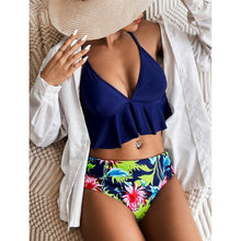 Load image into Gallery viewer, Elegant Black High Waist Two Pieces Bikini Set Women Two Pieces Bathing Suits Ruffled High Waist Bikini Set Swimsuit Female Women Beachwear Swimwear Bather Bathing Suit For Vacation
