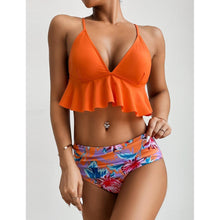 Load image into Gallery viewer, Elegant Black High Waist Two Pieces Bikini Set Women Two Pieces Bathing Suits Ruffled High Waist Bikini Set Swimsuit Female Women Beachwear Swimwear Bather Bathing Suit For Vacation
