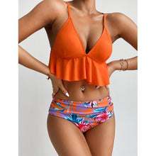 Load image into Gallery viewer, Elegant Black High Waist Two Pieces Bikini Set Women Two Pieces Bathing Suits Ruffled High Waist Bikini Set Swimsuit Female Women Beachwear Swimwear Bather Bathing Suit For Vacation
