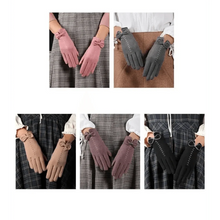 Load image into Gallery viewer, Elegant Black Winter Women Outdoor Warm One Size Gloves Fashionable Cute Bow Style Casual Gloves For Women
