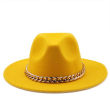 Load image into Gallery viewer, Elegant Green Fedora Hats Women Men Fedora Hats Wide Brim Fedora Hat Summer Chain Band Jazz Hats Winter Autumn Gentleman Outdoor Hat
