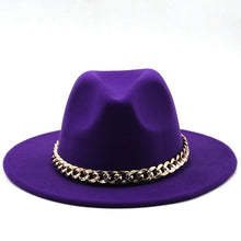 Load image into Gallery viewer, Elegant Green Fedora Hats Women Men Fedora Hats Wide Brim Fedora Hat Summer Chain Band Jazz Hats Winter Autumn Gentleman Outdoor Hat
