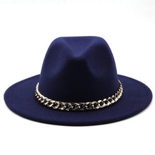 Load image into Gallery viewer, Elegant Green Fedora Hats Women Men Fedora Hats Wide Brim Fedora Hat Summer Chain Band Jazz Hats Winter Autumn Gentleman Outdoor Hat
