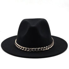 Load image into Gallery viewer, Elegant Green Fedora Hats Women Men Fedora Hats Wide Brim Fedora Hat Summer Chain Band Jazz Hats Winter Autumn Gentleman Outdoor Hat
