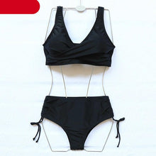 Load image into Gallery viewer, Elegant High Waist Bikini Set Push Up Swimwear Women Swimsuits New Black Bathing Suit Twist Women's High Waist Bikini Twist Front Tie Back 2 Piece Lace Up Summer Swimsuits
