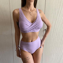 Load image into Gallery viewer, Elegant High Waist Bikini Set Push Up Swimwear Women Swimsuits New Black Bathing Suit Twist Women's High Waist Bikini Twist Front Tie Back 2 Piece Lace Up Summer Swimsuits
