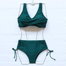 Load image into Gallery viewer, Elegant High Waist Bikini Set Push Up Swimwear Women Swimsuits New Black Bathing Suit Twist Women's High Waist Bikini Twist Front Tie Back 2 Piece Lace Up Summer Swimsuits
