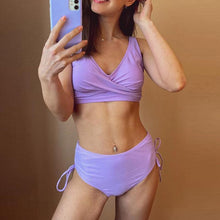 Load image into Gallery viewer, Elegant High Waist Bikini Set Push Up Swimwear Women Swimsuits New Black Bathing Suit Twist Women's High Waist Bikini Twist Front Tie Back 2 Piece Lace Up Summer Swimsuits
