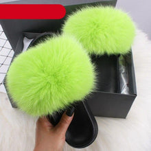 Load image into Gallery viewer, Elegant Indoor Fur Slippers For Women Fur Slides Flip Flops Beach Plush Fluffy Furry Slippers Furry Fuzzy Slides Open Toe Fluffy Slides Fox Fur Feather Sandals Fur Slip On Shoes For Women

