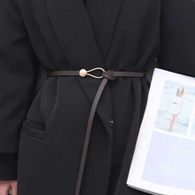 Load image into Gallery viewer, Elegant Leather Adjustable Thin Belt For Women Unique Black Design Ladies Belt High Quality Charming Waistbands For Dress
