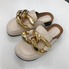 Load image into Gallery viewer, Elegant Metal Chain Design Women Slipper Closed Toe Slip On Shoes Round Toe Low Heels Casual Slides Shoes Flats Loafer Gold Chain Casual Shoes Slip On Women's Slide Sandals Slipers
