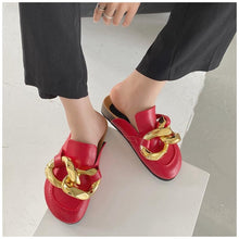 Load image into Gallery viewer, Elegant Metal Chain Design Women Slipper Closed Toe Slip On Shoes Round Toe Low Heels Casual Slides Shoes Flats Loafer Gold Chain Casual Shoes Slip On Women's Slide Sandals Slipers
